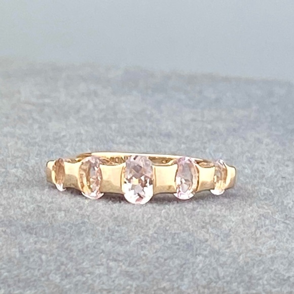 Romantic 5 Stone Pink Morganite Rose Gold Ring 1.33 ctw 6.5 6 1/2 - Picture 1 of 7